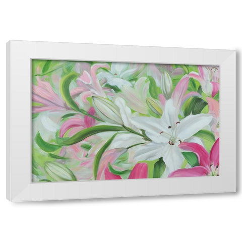 Pink and White Lilies I White Modern Wood Framed Art Print by Iafrate, Sandra