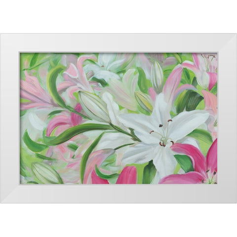 Pink and White Lilies I White Modern Wood Framed Art Print by Iafrate, Sandra