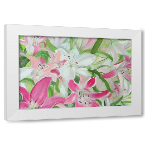 Pink and White Lilies II White Modern Wood Framed Art Print by Iafrate, Sandra