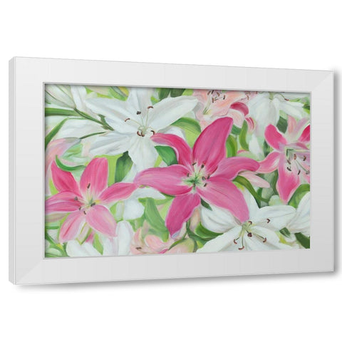 Pink and White Lilies III White Modern Wood Framed Art Print by Iafrate, Sandra