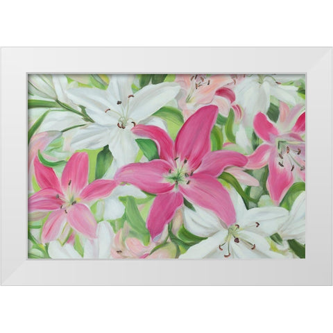 Pink and White Lilies III White Modern Wood Framed Art Print by Iafrate, Sandra