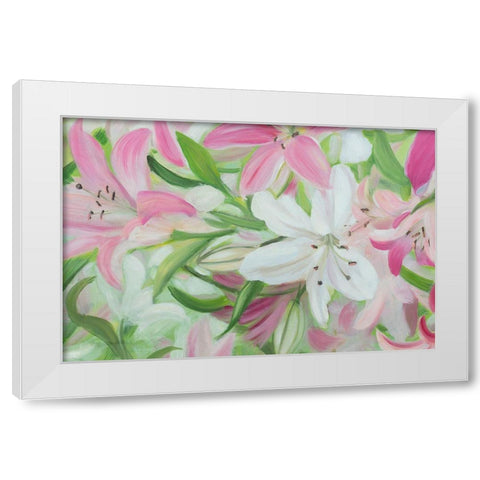 Pink and White Lilies IV White Modern Wood Framed Art Print by Iafrate, Sandra