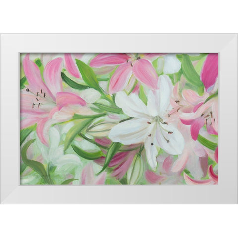 Pink and White Lilies IV White Modern Wood Framed Art Print by Iafrate, Sandra