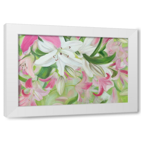 Pink and White Lilies V White Modern Wood Framed Art Print by Iafrate, Sandra
