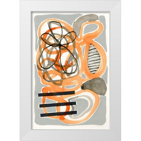 Orange And Grey Scramble I White Modern Wood Framed Art Print by Galapon, Nikki