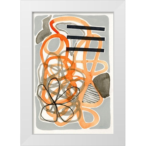 Orange And Grey Scramble II White Modern Wood Framed Art Print by Galapon, Nikki