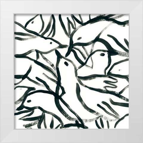 Freehand Flock I White Modern Wood Framed Art Print by Vess, June Erica