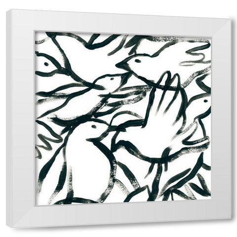 Freehand Flock II White Modern Wood Framed Art Print by Vess, June Erica