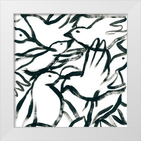 Freehand Flock II White Modern Wood Framed Art Print by Vess, June Erica