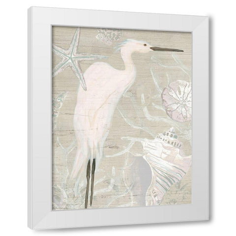 Driftwood Heron I White Modern Wood Framed Art Print by Vess, June Erica