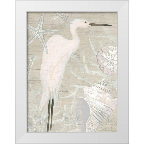 Driftwood Heron I White Modern Wood Framed Art Print by Vess, June Erica