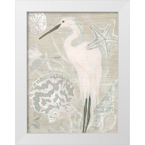 Driftwood Heron II White Modern Wood Framed Art Print by Vess, June Erica