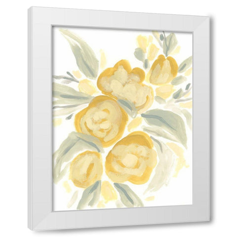 Ochre Blossoms I White Modern Wood Framed Art Print by Vess, June Erica