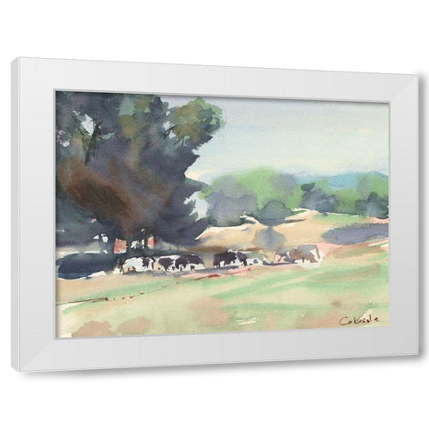 Cows Grazing-Somerset White Modern Wood Framed Art Print by Calcasola, Stephen
