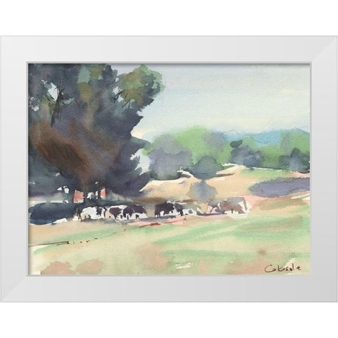 Cows Grazing-Somerset White Modern Wood Framed Art Print by Calcasola, Stephen