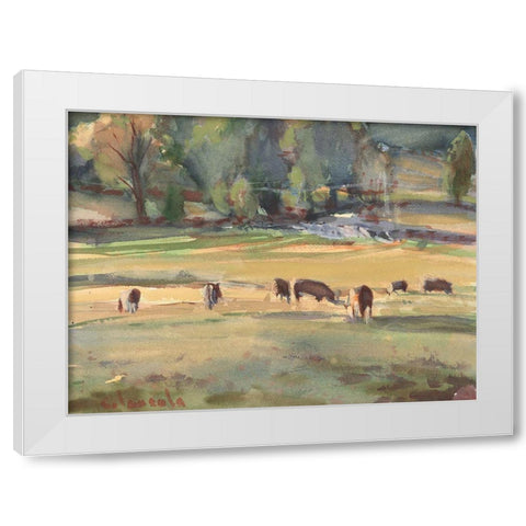 Grazing Cows Watercolor White Modern Wood Framed Art Print by Calcasola, Stephen