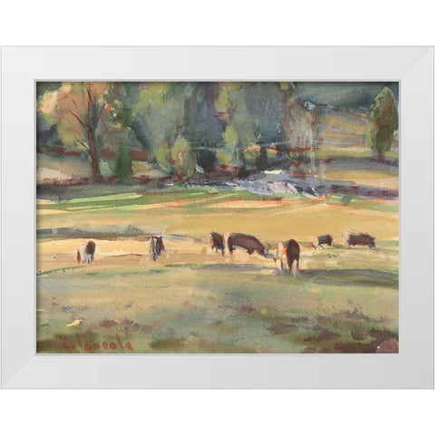 Grazing Cows Watercolor White Modern Wood Framed Art Print by Calcasola, Stephen