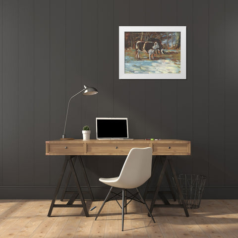 Cows Grazing-Somerset III White Modern Wood Framed Art Print by Calcasola, Stephen