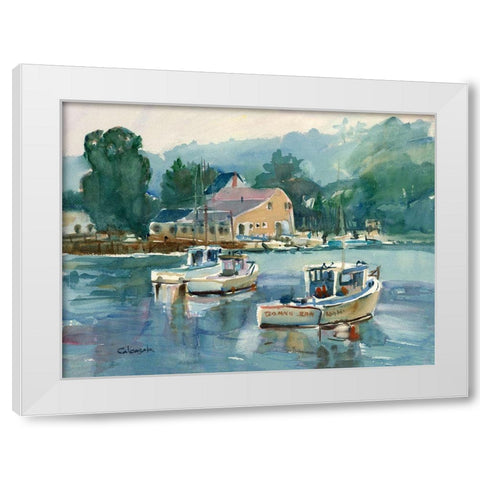 Maine Lobster Boats White Modern Wood Framed Art Print by Calcasola, Stephen