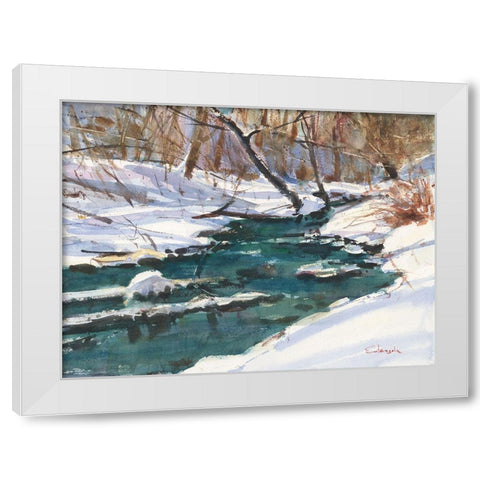 Winter Stream White Modern Wood Framed Art Print by Calcasola, Stephen
