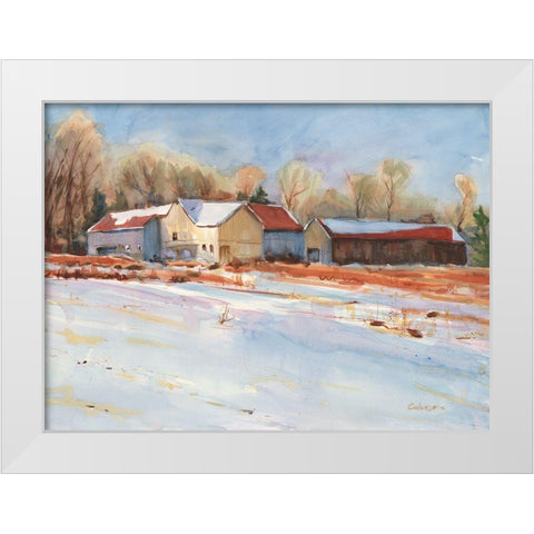 Winter Farm White Modern Wood Framed Art Print by Calcasola, Stephen