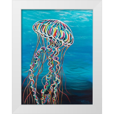 Colorful Jellyfish I White Modern Wood Framed Art Print by Vitaletti, Carolee