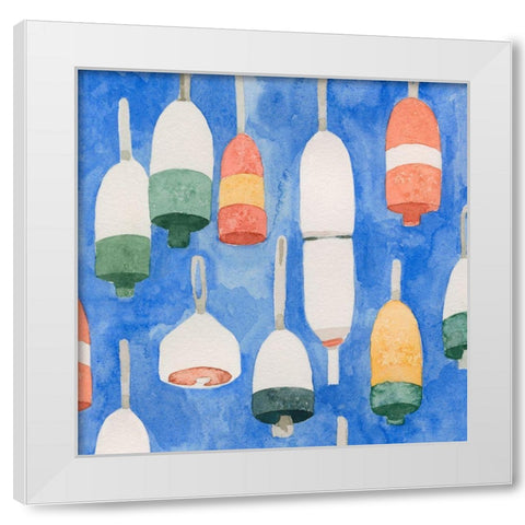 Salty Ocean Buoys I White Modern Wood Framed Art Print by Caroline, Emma