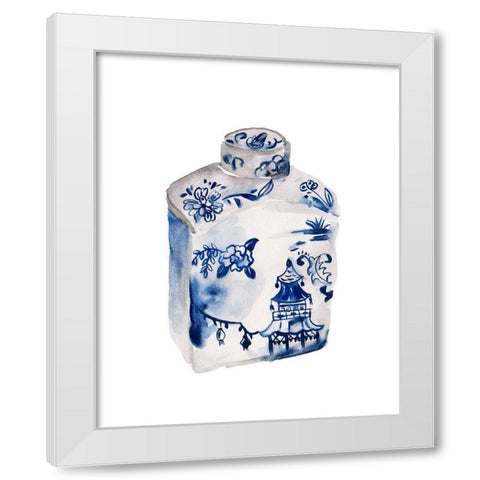 Indigo Vase I White Modern Wood Framed Art Print by Wang, Melissa