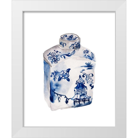 Indigo Vase I White Modern Wood Framed Art Print by Wang, Melissa