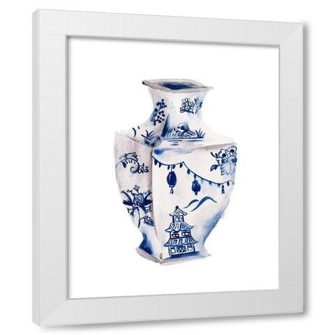 Indigo Vase III White Modern Wood Framed Art Print by Wang, Melissa