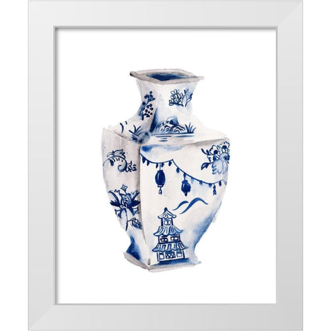 Indigo Vase III White Modern Wood Framed Art Print by Wang, Melissa