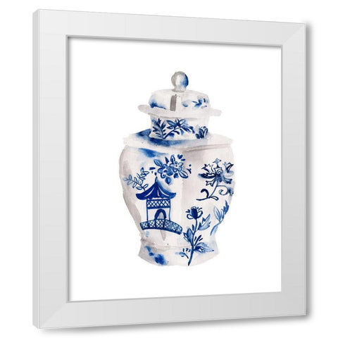 Indigo Vase IV White Modern Wood Framed Art Print by Wang, Melissa