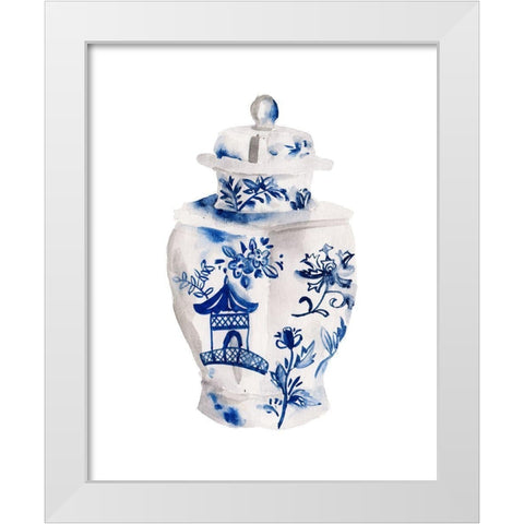 Indigo Vase IV White Modern Wood Framed Art Print by Wang, Melissa