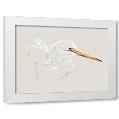 Bright Egret Sketch I White Modern Wood Framed Art Print by Caroline, Emma