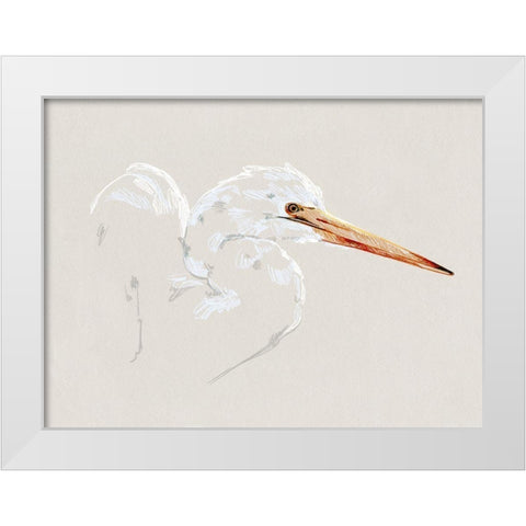 Bright Egret Sketch I White Modern Wood Framed Art Print by Caroline, Emma