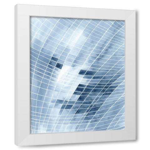 Blue Grid I White Modern Wood Framed Art Print by Moore, Regina