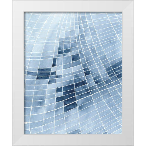 Blue Grid II White Modern Wood Framed Art Print by Moore, Regina