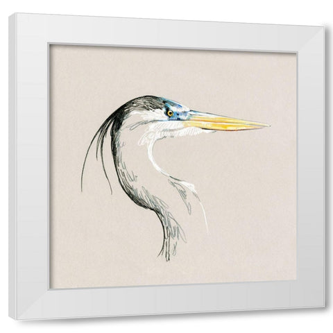 Bright Heron Sketch I White Modern Wood Framed Art Print by Caroline, Emma