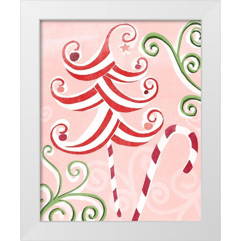 Candy Cane Holiday I White Modern Wood Framed Art Print by Vess, June Erica
