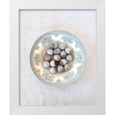 Quail Eggs on Blue Plate White Modern Wood Framed Art Print by Soderman, Tania