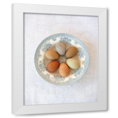 Rainbow Eggs on Blue Plate White Modern Wood Framed Art Print by Soderman, Tania