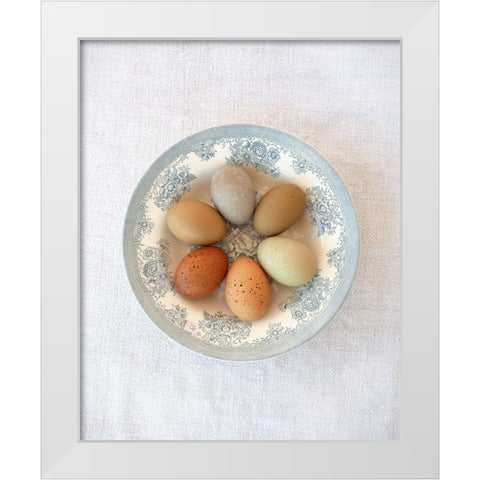 Rainbow Eggs on Blue Plate White Modern Wood Framed Art Print by Soderman, Tania