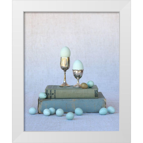 Egg Cups on Books White Modern Wood Framed Art Print by Soderman, Tania