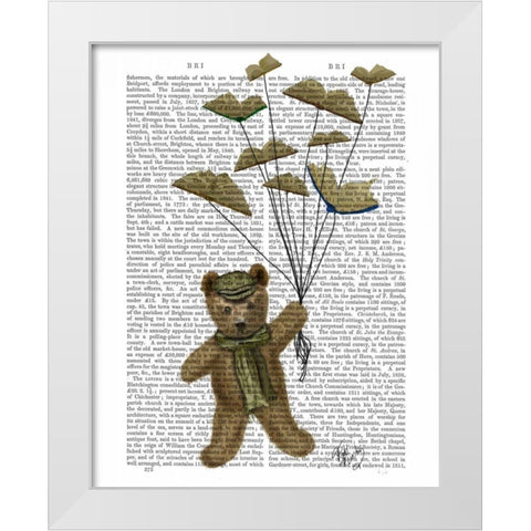 Bear with Book Butterflies White Modern Wood Framed Art Print by Fab Funky