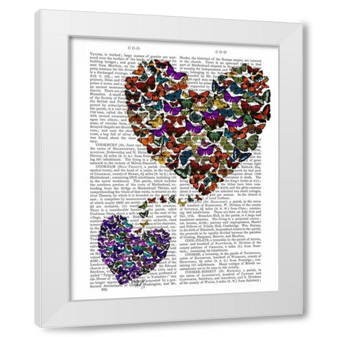 Two Butterfly Hearts White Modern Wood Framed Art Print by Fab Funky