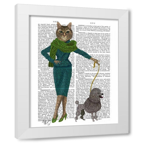 Cat and Poodle White Modern Wood Framed Art Print by Fab Funky