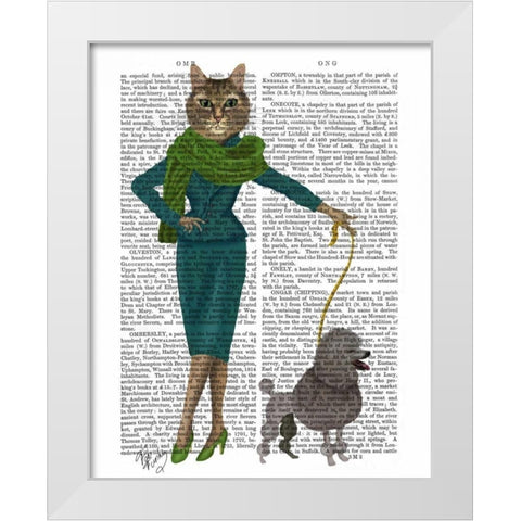 Cat and Poodle White Modern Wood Framed Art Print by Fab Funky