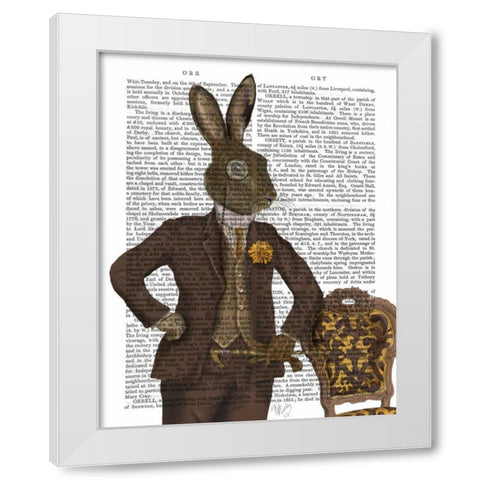 Dapper Hare White Modern Wood Framed Art Print by Fab Funky