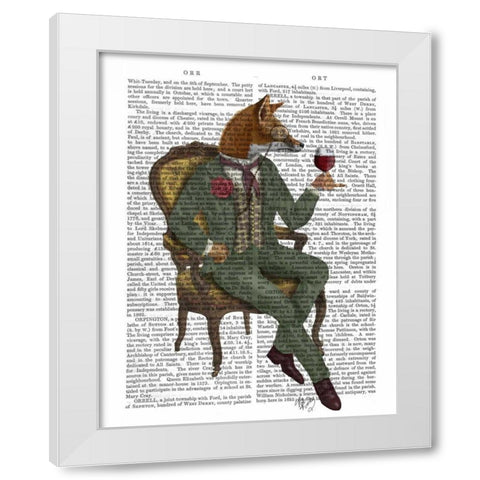 Wine Taster Fox Full White Modern Wood Framed Art Print by Fab Funky