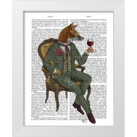 Wine Taster Fox Full White Modern Wood Framed Art Print by Fab Funky